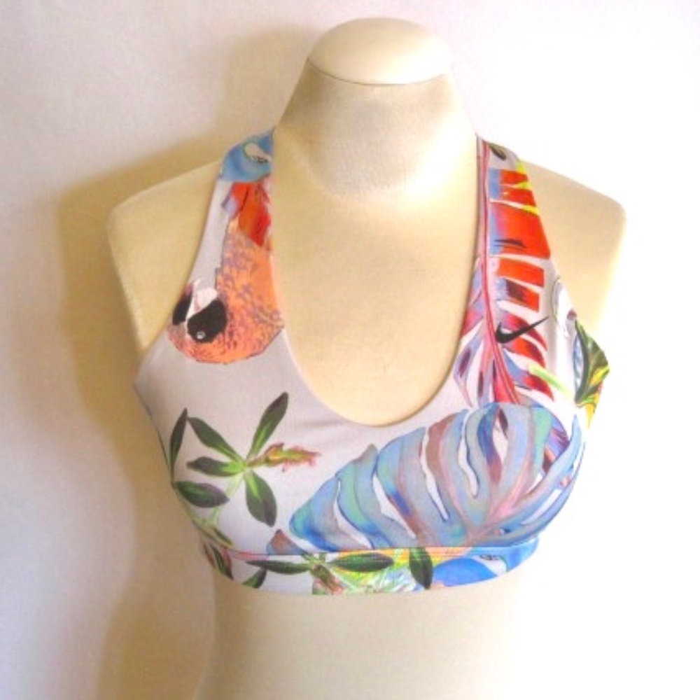 Nike Floral Print Sports Bra in White, Blue, Green, Pink